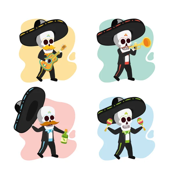 Musicien squelettes célébration viva mexico — Image vectorielle