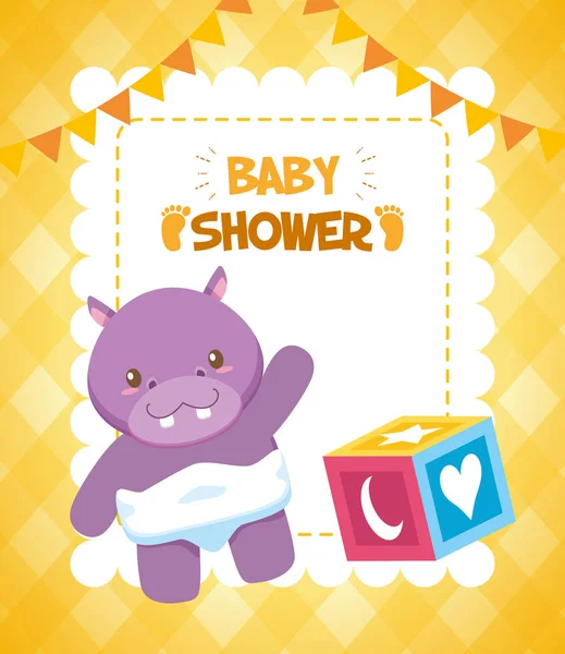 Hippo Cube zabawka Baby Shower karty — Wektor stockowy