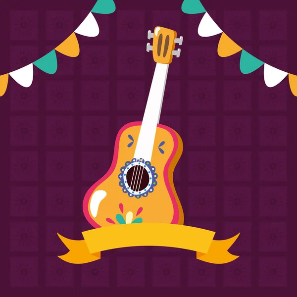 Gitár zene girland ünneplés Viva Mexikó — Stock Vector