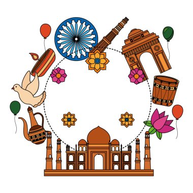 Set kültürel simgeler ile Tac Mahal Hint Camii