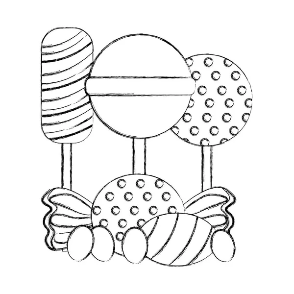 Zuckerlutscher Karamellen und Gummibärchen — Stockvektor