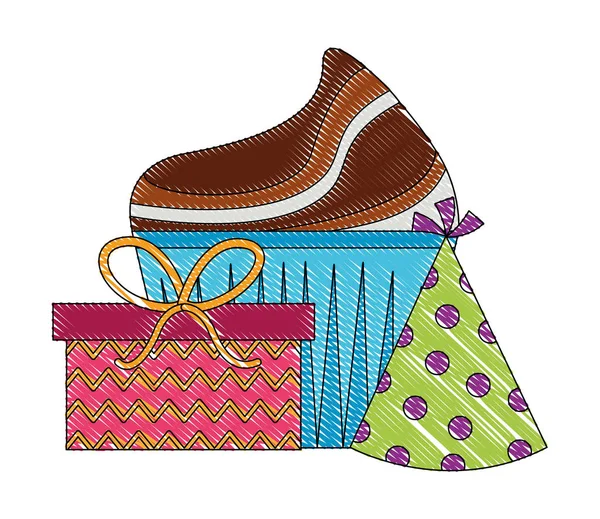 Födelsedag cupcake presentförpackning och Partyhatt dekoration — Stock vektor