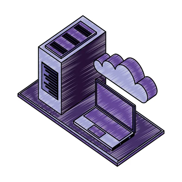 Bärbar dator server molnlagring datanätverk — Stock vektor