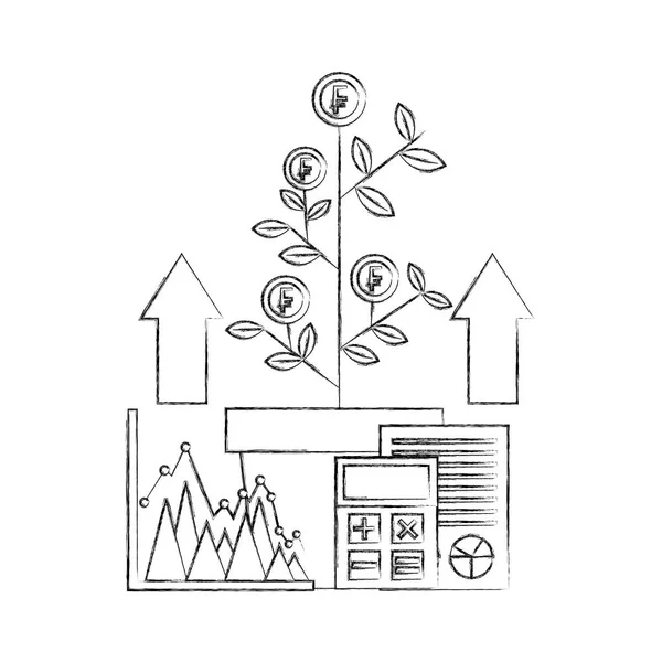 Moeda estrangeira planta crescimento franco moedas calculadora Vetores De Bancos De Imagens