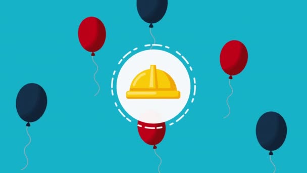 Celebrazione del giorno del lavoro degli Stati Uniti con palloncini icone set di elio — Video Stock