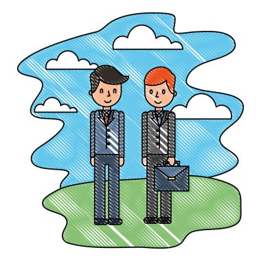 Peyzaj ayakta evrak çantası ile işadamları