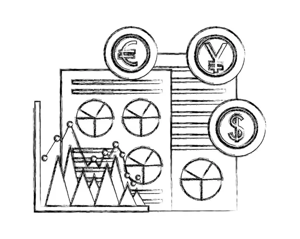 Document d'affaires yen euro dollar graphique devises — Image vectorielle