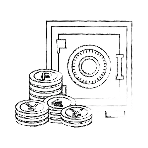 Negocio caja fuerte pila monedas dinero — Archivo Imágenes Vectoriales