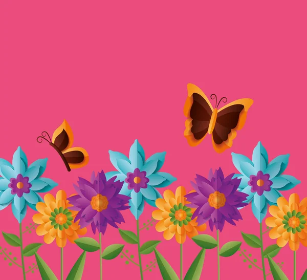 Flowers butterflies spring — Stock Vector