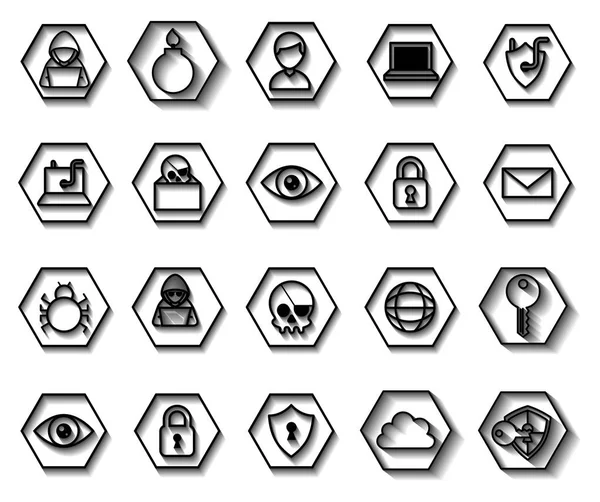 Paquete de iconos de seguridad cibernética monocromo conjunto — Vector de stock