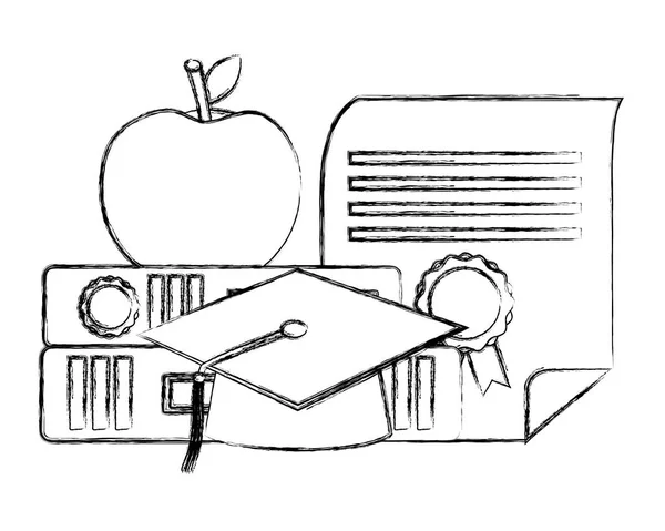 本の卒業帽子証明書リンゴ — ストックベクタ
