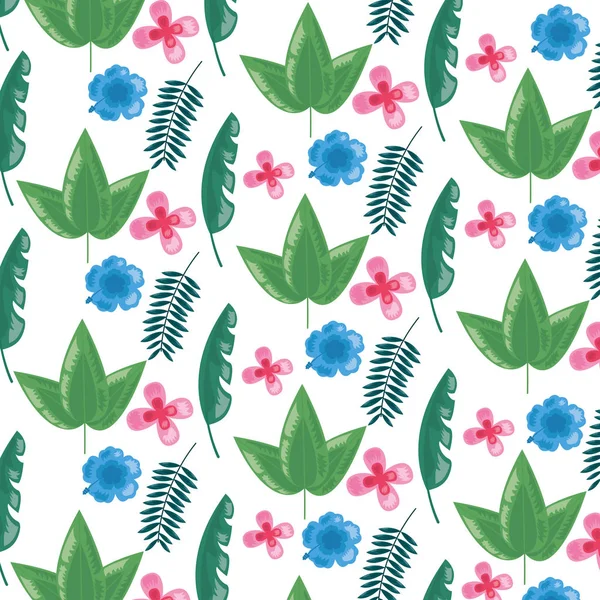 Flores tropicales hojas follaje fondo — Vector de stock