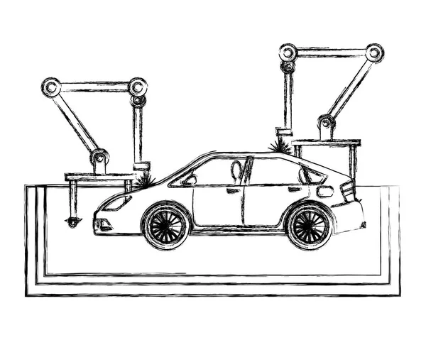 Línea de montaje neumáticos automático producción automática transportador robótico mano dibujo — Vector de stock