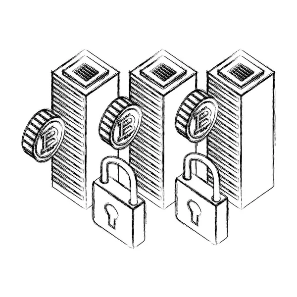 Dataserver Center Bitcoin-Sicherheitsnetzwerk — Stockvektor