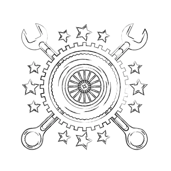 Industrie automobile roue voiture clé engrenage étoiles emblème — Image vectorielle