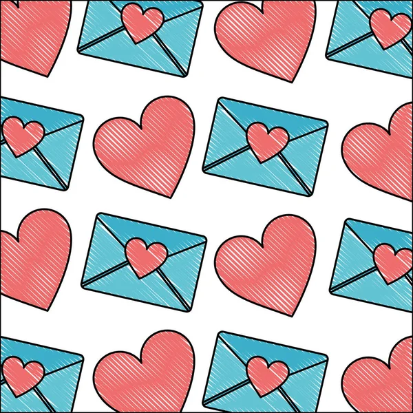 Romantisk kärlek hjärta meddelande kuvert mönster — Stock vektor