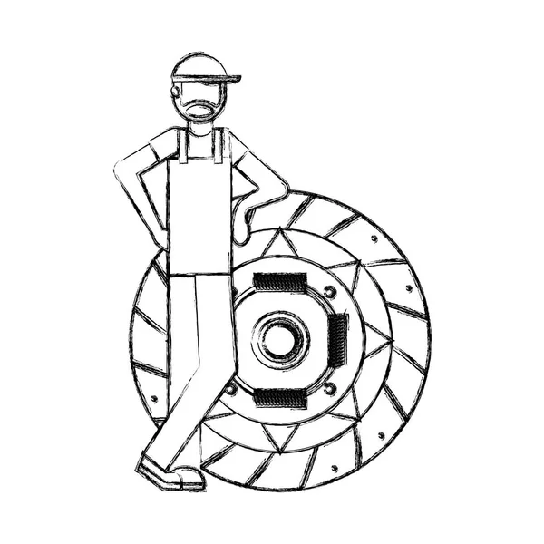 Mechaniker mit Kupplungsscheibe — Stockvektor