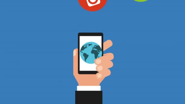 使用智能手机使用手的社交媒体技术 — 图库视频影像