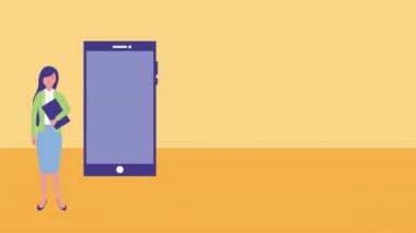 akıllı telefon avatar karakteri ile iş kadını