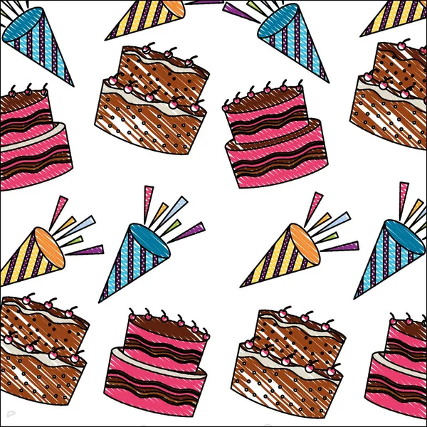 生日蛋糕与蜡烛和洒装饰图案 — 图库矢量图片