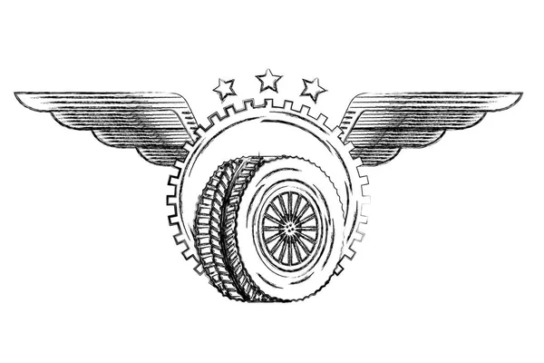 Industria automobilistica ruota auto ingranaggi ali emblema — Vettoriale Stock