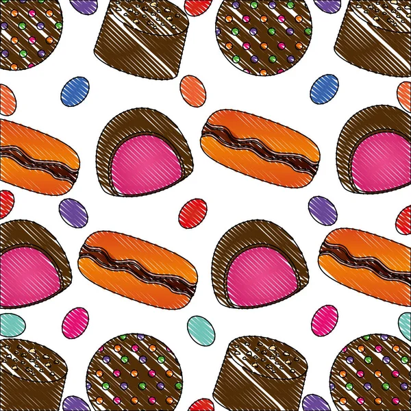 Bonbons sucrés dessin animé délicieux motif de confiserie — Image vectorielle