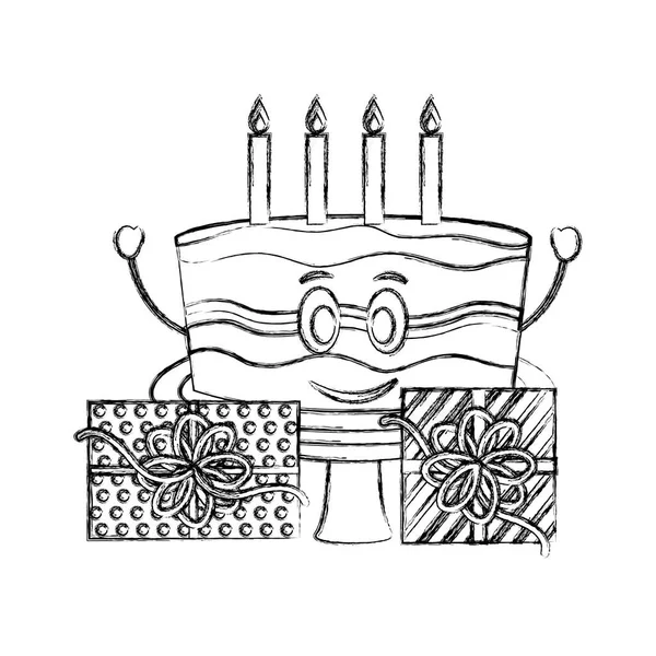 Сладкий торт с подарочной коробкой настоящее Кавайи характер — стоковый вектор