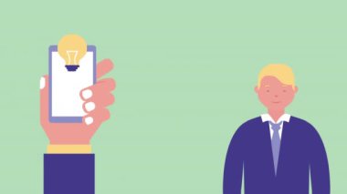 işadamı ile smartphone ve konuşma balonu