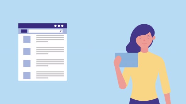 Geschäftsfrau mit Webseiten-Vorlage und Sprechblase — Stockvideo