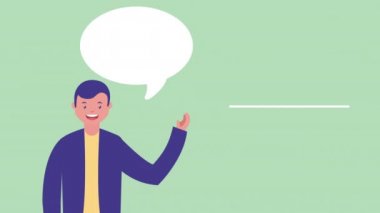 Bitcoin ve konuşma kabarcık avatar karakter ile işadamı