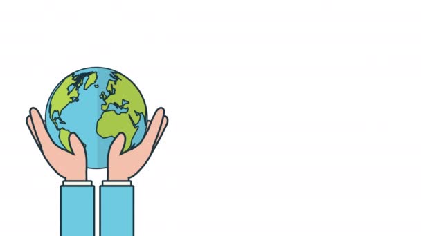 Händer liifting planeten animation — Stockvideo