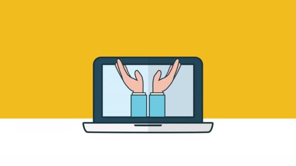 Laptop-Computergerät mit Händen und Umschlag — Stockvideo
