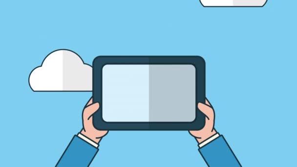 Dispositivo tablet com ícones de mídia social — Vídeo de Stock