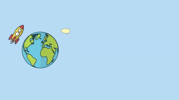 Dünyanın etrafında konuşma balonu ile roket başlatıcısı — Stok video
