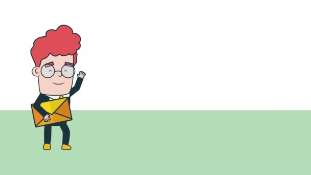 Zarf e-posta avatar karakter ile işadamı — Stok video