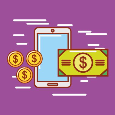 Mor arka plan tasarımı üzerinde para simgesi