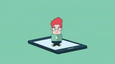 Laptop ve tablet avatar karakter ile işadamı