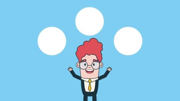 Businessman with electronics devices avatar character — Stock Video