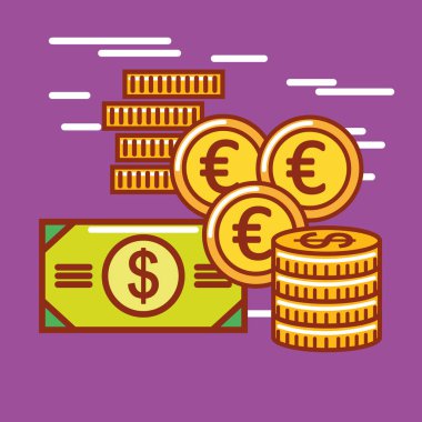 Mor arka plan tasarımı üzerinde para simgesi