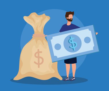 Fatura ve çanta nakit para ile işadamı