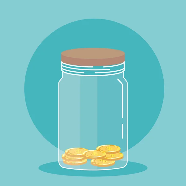 Münzen Bargeld sparen in Glasflasche — Stockvektor