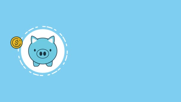 Свинья с анимацией денежной экономики — стоковое видео
