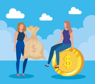 sikke ve çanta ile işkadınları nakit para tasarrufu