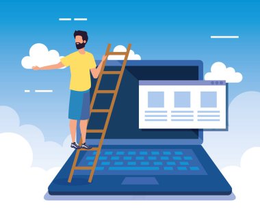 dizüstü bilgisayar teknolojisi ve Web sitesi verileri ile işadamı