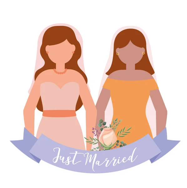 Lesbiche matrimonio coppia vector design — Vettoriale Stock