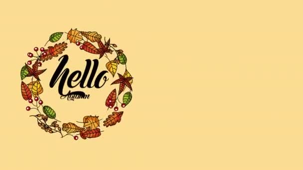 Hello autumn season with calligraphy and leafs animation — Stock Video