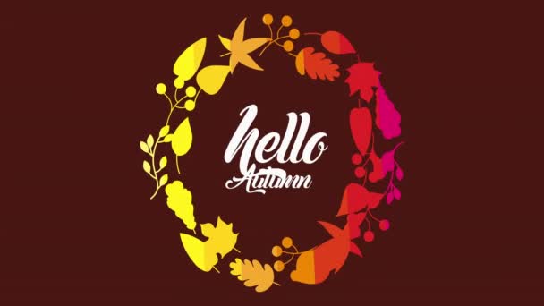 Hallo Herbstsaison mit Kalligraphie und Blätteranimation — Stockvideo