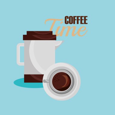 kahve demliği ve bardak vektör tasarımı