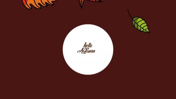 Bonjour saison d'automne avec calligraphie et animation de feuilles — Video