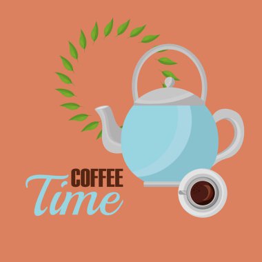 kahve demliği ve bardak vektör tasarımı